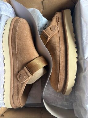 UGG Chestnut Suede Clog with Elastic Heel Strap